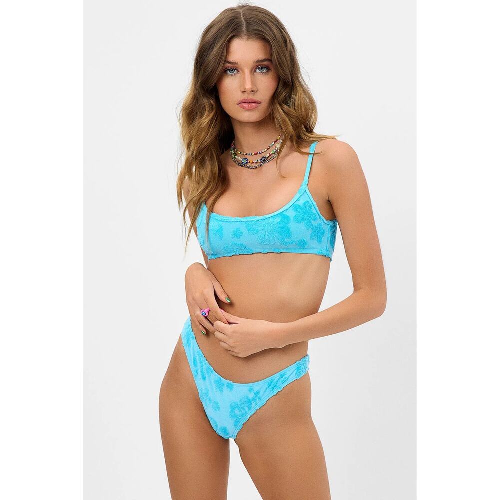 Frankie's Bikinis Blue Floral Bralette bikini top